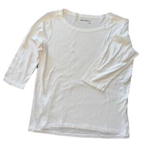 Eddie Bauer 3/4 Sleeve Shirt Women's 2XL Shoulder Button Layering White T Shirt